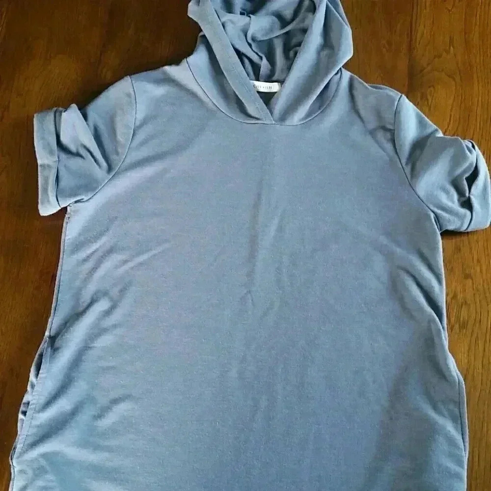 Comfy soft short sleeve tunic style hoodie - Picture 3 of 5